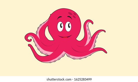 Vector Isolated Illustration of a Cartoon Childish Octopus