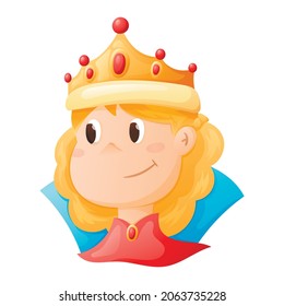 Vector isolated illustration of cartoon fairytale girl princess or queen with crown.