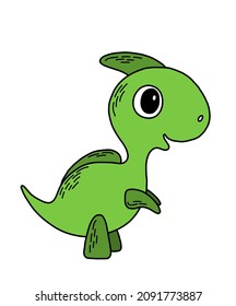 Vector isolated illustration with cartoon green dinosaur. Cute cartoon children character. Nice illustration for print, poster, card, sticker
