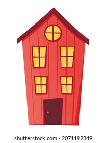 Dibujo aislado vectorial de una casa de dibujos animados o casa de campo sobre fondo blanco con ventanas.