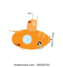 Vector isolated illustration of cartoon yellow submarine