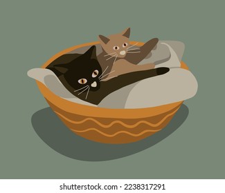 Vektorgrafik von Katzen einzeln in einem Korb.
