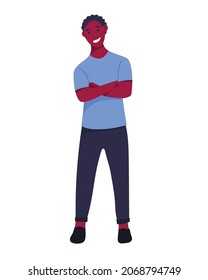 Vector isolated illustration of a cheerful standing African American man in casual clothes.
