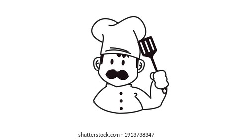 Vector Isolated Illustration of a Chef. Black and White Chef, Kitchen or Restaurant Icon