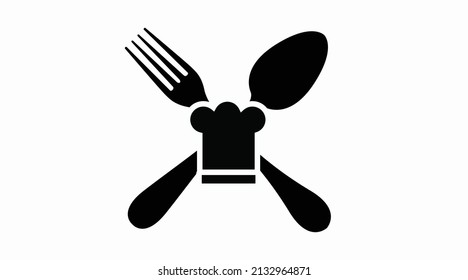 Vector Isolación Ilustración de un Sombrero de Chef, una horquilla y una cuchara. Icono de chef o cocina