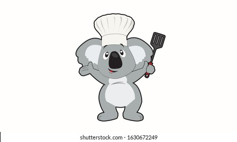 Vector Isolated Illustration of a Chef Koala with a Chef Hat and a Spatula