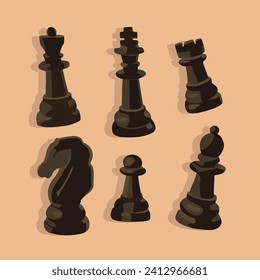 Vector isolated illustration of chess set. Chess icons.