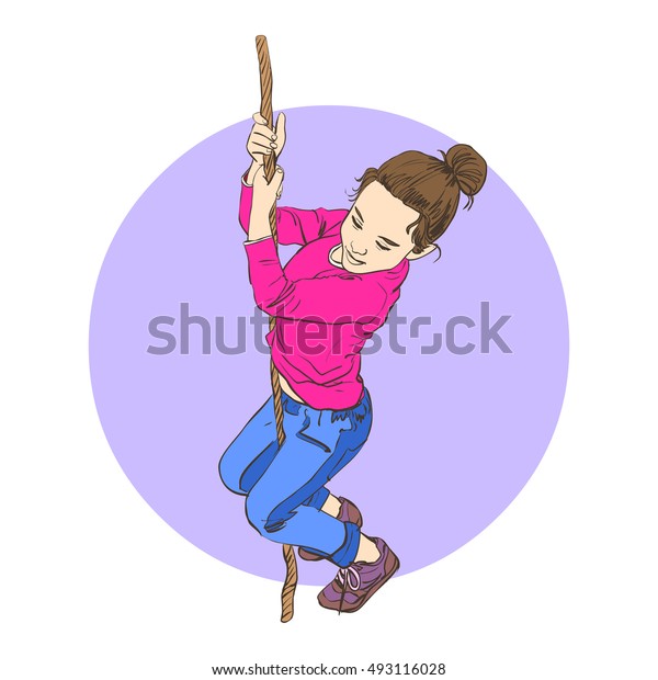 Vector Isolated Illustration Child Girl Climbing Stock Vector (Royalty