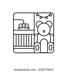 Vector isolated illustration of a children's room black line icon on a white background. Square minimal geometric interior symbol