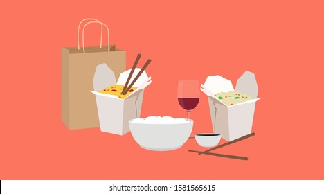 Vector Isolated Illustration Of Chinese Takeaway Food