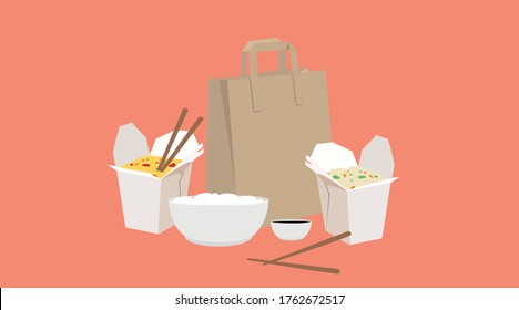 Vector Isolated Illustration of Chinese Takeaway Food