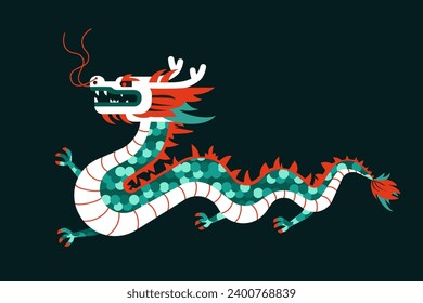 Vector isolated illustration of Chinese zodiac Dragon in geometric style on a black background. Symbol of the Lunar New Year 2024