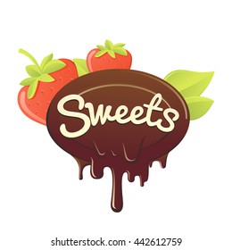 vector isolated illustration. chocolate in the form of heart with strawberry. sweet strawberry in chocolate