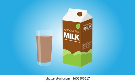Vector Isolated Illustration of a Chocolate Milk Box and a Chocolate Milk Glass