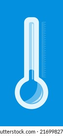 Vector isolated illustration of a cold weather thermometer icon on a blue background. A flat web design element for a website, application, or infographic.