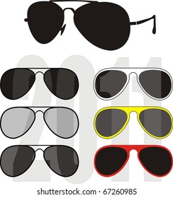 Vector isolated illustration - collection fashionable classical and sport glasses, different colors frames and UV - protection of lenses. Trend 2011