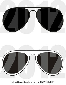 Vector isolated illustration - collection fashionable classical ("police", "pilot") and sport glasses, white and black frames, UV - protection of lenses. Trend 2012. White background.