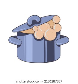 Ilustración vectorial aislada de una olla de acero de color con espuma de avena sobre un fondo blanco