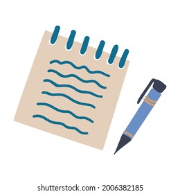 Vector isolated illustration colorful design of study supplies notebook and pen. The design is perfect for wrapping paper, backgrounds, advertisements