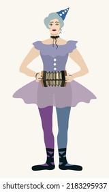 Vector isolated illustration of Columbine with concertina. One of the principal masks in italian commedia dell'arte.
