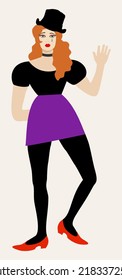 Vector isolated illustration of Columbine in cylinder hat.