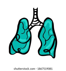 Vector isolated illustration with concept of pulmonology, therapy, infectious pulmonary diseases. It shows abstract, simplified linear organ lung in Doodle style.