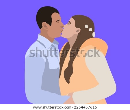 Vector isolated illustration of a couple in love. A boy and a girl are kissing. Heterosexual couple. Valentine's Day.