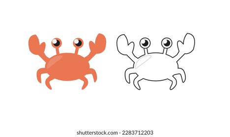 Vector Isolación Ilustración de un cangrejo. Caricatura de cangrejo al estilo infantil