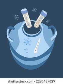 Vector isolated illustration of cryopreservation of eggs and sperm. Egg donation. Sperm donation. Artificial insemination. Cryobiology.