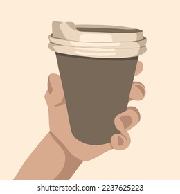 Vector isolated illustration of cup of coffee in hand.