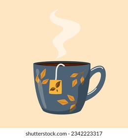 Vector isolated illustration of a cup of hot tea. Cozy autumn. Autumn banner, image, postcard.