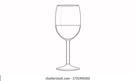 Ilustración aislada de un vaso de vino en blanco y negro