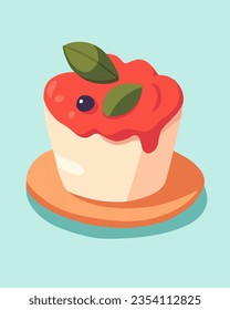 Vector isolated illustration of cupcake with berry. Baking cakes.