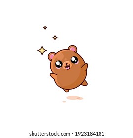 Vektor einzelne Illustration süße Bären Teddy-Bären-Kub Springen aus Glück und Freude kawaii chibi japanischen Stil Emoji-Charakter Aufkleber Emoji Emoticon Lächeln Emotionen Maskottdesign