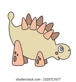 Ilustración vectorial aislada con tierno dibujo de Dino en colores beige. Personaje feliz para niños para imprimir, afiche, tarjeta, pegatina, pastel