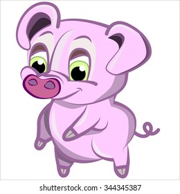 Vector isolated illustration, cute cartoon of funny pink pig