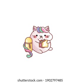 Vector isolated illustration cute Cat Kitty kitten snack coffee break sandwich thermos picnic kawaii chibi Japanese style Emoji character sticker emoticon smile emotion mascot animation motion design