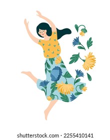 Vector ilustra aisladamente a una linda mujer bailarina. Concepto del Día de la Mujer Feliz para uso en tarjetas, carteles, banners y otros usos