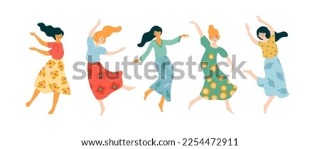 Vector isolated illustration of cute dancing women. Happyl Women s Day concept for card, poster, banner and other use