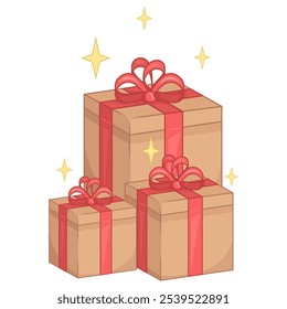 Vector isolated illustration of a cute gift boxes on a white background. New Year, gifts image. Concept for Christmas, New Year, holiday, St. Valentines day gifts.