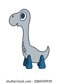 Vector isolated illustration. Cute grey dinosaur. Funny children character for print, poster, sticker, card. 