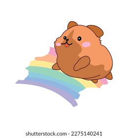 Vector isolated illustration cute hamster cub jumping from happiness and joy kawaii chibi Japanese style Emoji character sticker emoticon smile emotion mascot design