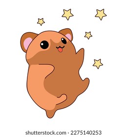 Vector isolated illustration cute hamster cub jumping from happiness and joy kawaii chibi Japanese style Emoji character sticker emoticon smile emotion mascot design