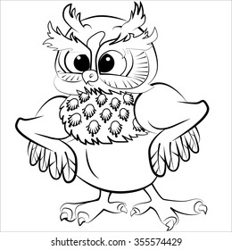 Vector isolated illustration of cute owl with fluffy ears. Black.