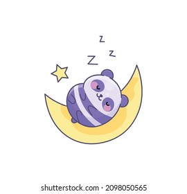 Vector Isolated Illustration Cute Panda Cub Logo Sleeps On Moon Good Night Dream Kawaii Chibi Style Emoji Character Sticker Emoticon Smile Emotion Mascot Design