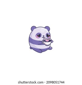 Vector isolated illustration cute Panda cub Logo good morning cup of coffee pleasure kawaii chibi Japanese style Emoji character sticker emoticon smile emotion mascot design