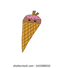 Vector isolated illustration of cute pink cartoon ice cream with face, can be used for valentine's day greeting cards, party invitations, posters, prints and books
