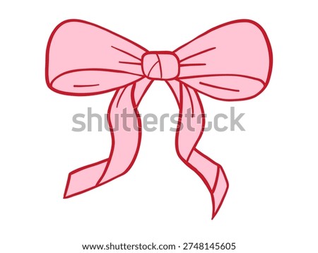 Vector isolated illustration of cute pink ribbon bow with long flowing tails. Girly decorative accessory graphic for gift wrapping, hair clip, fashion, logo, sticker, card and birthday design.
