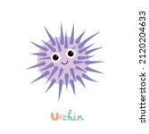 Vector isolated illustration with cute urchin in flat style on white background. Children