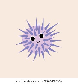 Ilustración vectorial aislada con erizo lindo de estilo simple y plano sobre fondo beige. Imagen en color para niños, impresión a mano. Animales amables, divertidos, sonrientes. El mar es delgado, suave.